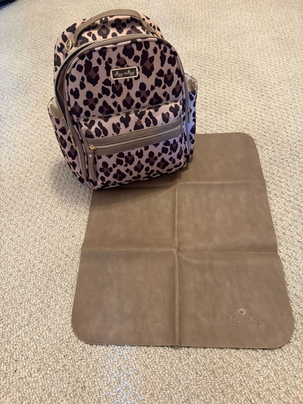 Itzy Ritzy Leopard Print Convertible Diaper Backpack - Taupe